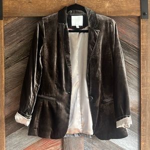 Ett:Twa By Anthropologie - Gunmetal Gray Velvet Single Button Blazer